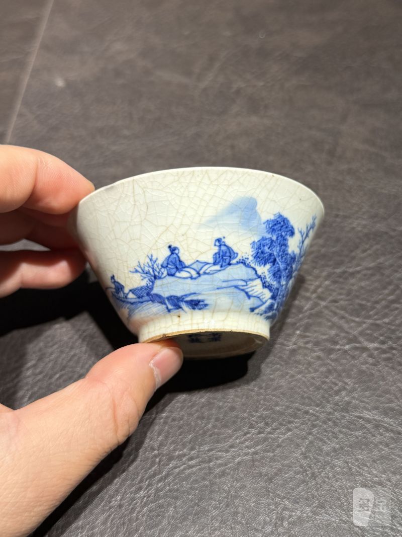 清康熙 青花山水高仕图若深杯 - 图6